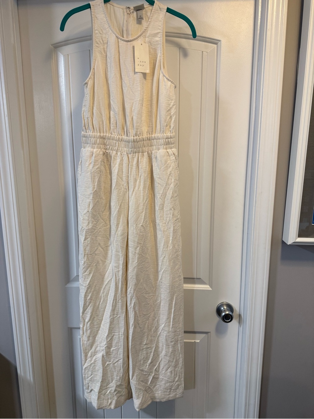 a new day Cream Textured Sleeveless Wide-Leg Jumpsuit